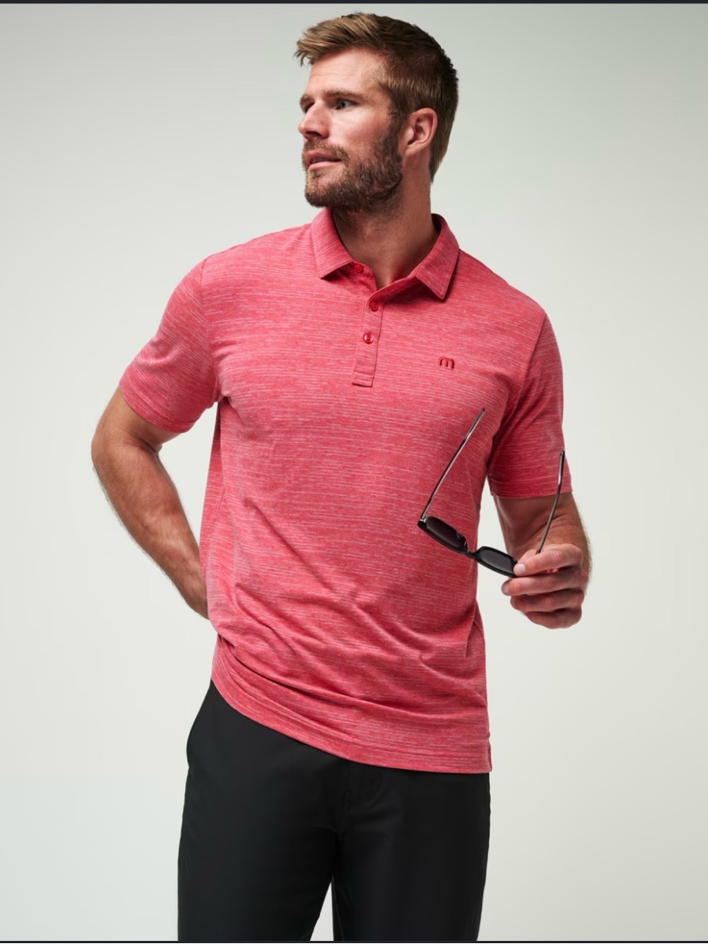 Travis Mathew Heathered Coral Short Sleeve Polo - Picture 7 of 7